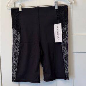 Athleta Black High-Rise Bike Shorts with Snake-Print Side Panels